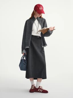 DUSHU High Elastic Waist Pleated Skirts Women 2025 Winter New Slim Skirt Commuting Mid-calf Length Solid Korean Style Vintage