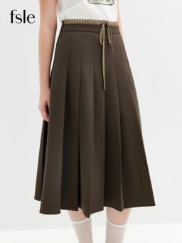 FSLE 2026 Autumn New Arrival Women's Plaid Spliced High-Waisted A-Line Skirt Elegant Blazer Style Pleated Skirt OL style Skirts