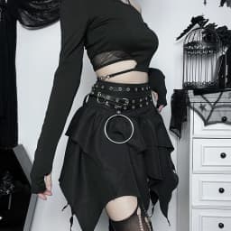 Summer Fashion Short Skirts New Sexy Women Gothic Punk Irregular Skirts Solid Color Drawstring Tie-Up Ruched Ruffles Mini Skirt
