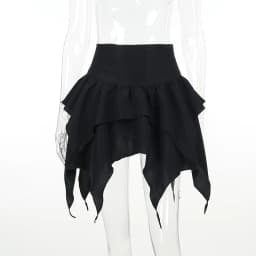 Summer Fashion Short Skirts New Sexy Women Gothic Punk Irregular Skirts Solid Color Drawstring Tie-Up Ruched Ruffles Mini Skirt