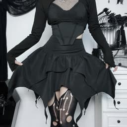Summer Fashion Short Skirts New Sexy Women Gothic Punk Irregular Skirts Solid Color Drawstring Tie-Up Ruched Ruffles Mini Skirt