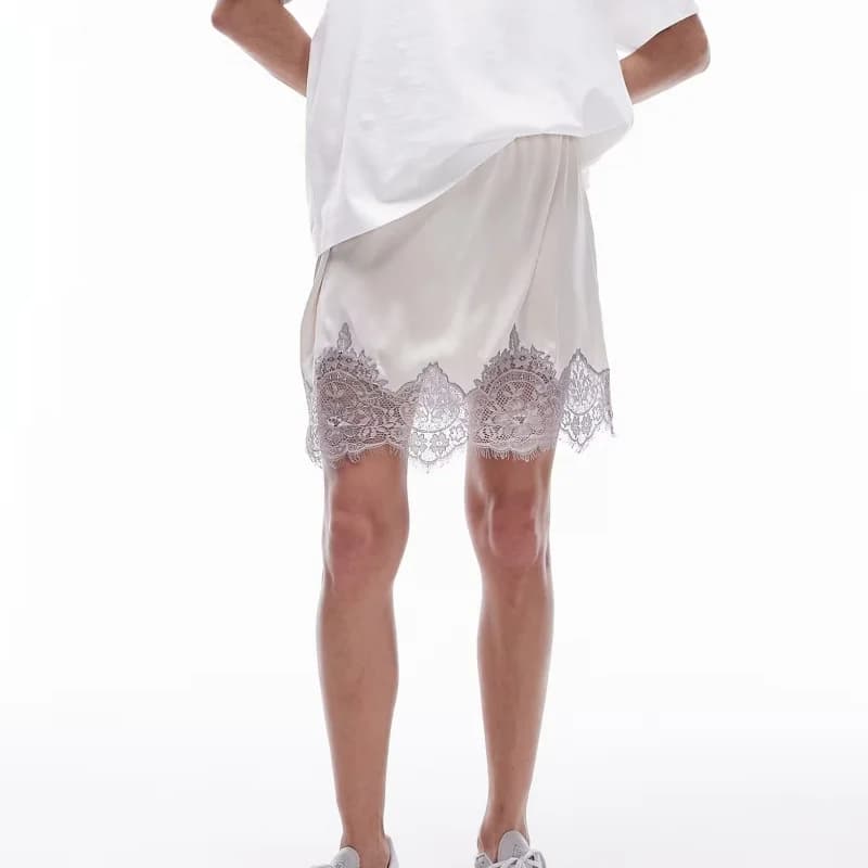 Women Lace Silk Satin Slip Skirt Low Rise Layered Underskirts Ruffle A Line Mini Skirts Y2k High Flowy Underskirt
