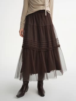 DUSHU Three-color Ruffled Mesh Skirt Women Pleated Mesh Straight Skirt Fairy Retro Gothic Cool Girls Elastic Waist Loose Fit