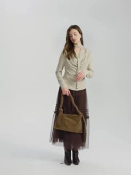 DUSHU Three-color Ruffled Mesh Skirt Women Pleated Mesh Straight Skirt Fairy Retro Gothic Cool Girls Elastic Waist Loose Fit
