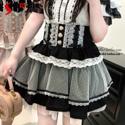 Original Japanese Mines Style Lace Patchwork Puffy High Waist Heart Buckle Bow Sweet Versatile A-line Short Skirts Women Summer