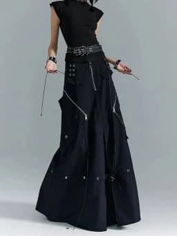 2025 New Gothic Y2K Cargo Denim Long Skirt Women Harajuku Vintage Black Bandage Jeans Skirts Aesthetic High Waist A Line Skirts