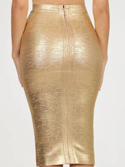 BEAUKEY Sexy Metallic Black Bandage Skirt Midi For Women Party Club Pencil Skirt Slim Gold Lady Bodycon Celebrity XL