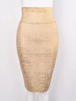 BEAUKEY Sexy Metallic Black Bandage Skirt Midi For Women Party Club Pencil Skirt Slim Gold Lady Bodycon Celebrity XL