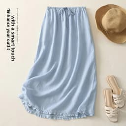High Waist Cotton Linen Half Skirt Women Summer Thin Drawstring Elastic Wood Ear Flower Bud Long Skirt Thin Model