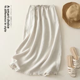 High Waist Cotton Linen Half Skirt Women Summer Thin Drawstring Elastic Wood Ear Flower Bud Long Skirt Thin Model