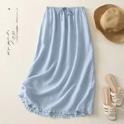 High Waist Cotton Linen Half Skirt Women Summer Thin Drawstring Elastic Wood Ear Flower Bud Long Skirt Thin Model