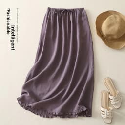 High Waist Cotton Linen Half Skirt Women Summer Thin Drawstring Elastic Wood Ear Flower Bud Long Skirt Thin Model