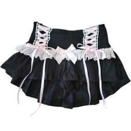 Cute Pleated Skirts for Sweet Girls High Waist Lace Trim Pink Bow Lolita Style A-line Mini Shorts Skirt Summer