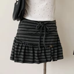 Deeptown Harajuku Striped Skirt Women Japanese Style Vintage Gothic Ruffle Mini Skirt Grunge Spicy Girl Punk Slim Short Skirts