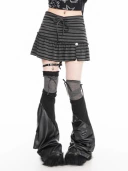 Deeptown Harajuku Striped Skirt Women Japanese Style Vintage Gothic Ruffle Mini Skirt Grunge Spicy Girl Punk Slim Short Skirts