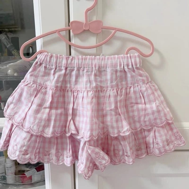 Deeptown Japanese Style Kawaii Mini Skirt Women Sweet Harajuku Lolita Plaid Skirts Pink Y2k Cutecore Summer A-line Ruffle Skirts