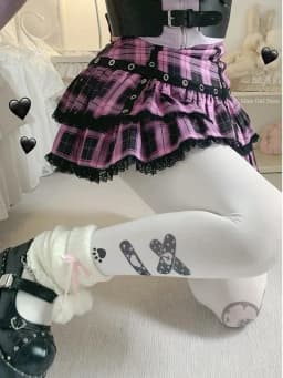 Punk Harajuku Hottie Vintage Plaid Skirts Women Y2k Japanese Sweet Lace Patchwork Short Skirt Female Summer Gothic Streetwear