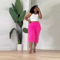 Pink Tulle Pants Women Tierred Ruffled Elastic Waistband Layered Lush Pants Mini Trousers Woman Fashion