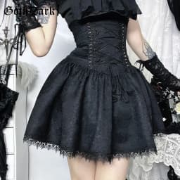 Goth Dark Fashion Girdling Waist Bandage Mini Skirts Mall Gothic Lace Patchwork Pleated Skirts for Women Teachwear Fairy Outfits