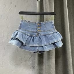 High Waist Single-Breasted Ruffles Cake Denim Skirt for Woman, 2026 Fashion Sexy Cute Mini Skirts, Black Blue