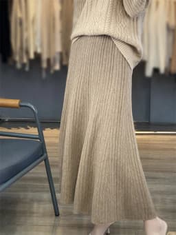 Grace Women's Wool Skirt Autumn Winter 100% Merino Wool Knitted Long Pleated Skirts High Waist A-Line Cashmere Comfortable Dress