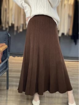 Grace Women's Wool Skirt Autumn Winter 100% Merino Wool Knitted Long Pleated Skirts High Waist A-Line Cashmere Comfortable Dress