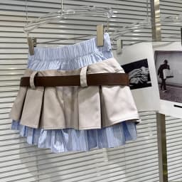 DEAT 2026 Summer Hot Girl Fake 2 Piece Patchwork Striped Design Short Pleated Skirt With Belt A-line Short Skirts 11A09768