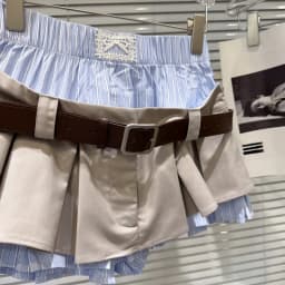 DEAT 2026 Summer Hot Girl Fake 2 Piece Patchwork Striped Design Short Pleated Skirt With Belt A-line Short Skirts 11A09768