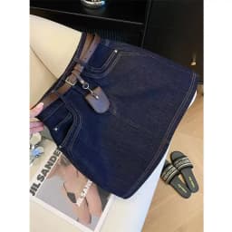 Vintage/Dark/Blue/Denim/A-Line/Mini/Skirt/Summer/High/Waist/Casual/Y2k/Streetwear/Jean/Short/Skirt