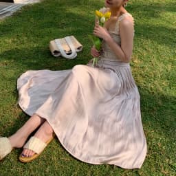 Summer Silky Skirt Elastic High Waist Glossy Silky Long Skirt Sea-Island Filament A-line Skirts Beach Vacation Pearlescent Dress