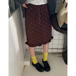 Retro Polka Dot Half Skirt with Wood Grain Straight Loose Women's mid Length Versatile Spring Autumn Floral Lace Skirt