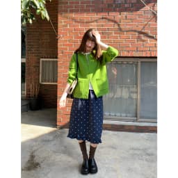 Retro Polka Dot Half Skirt with Wood Grain Straight Loose Women's mid Length Versatile Spring Autumn Floral Lace Skirt