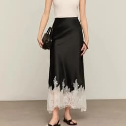 Fairy Lace-Trim Midi Skirt High Elegant Wrapped Hip Long Skirts Party 2025 Fashion Trends Summer Women Clothing