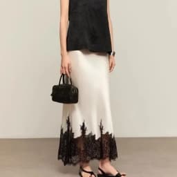 Fairy Lace-Trim Midi Skirt High Elegant Wrapped Hip Long Skirts Party 2025 Fashion Trends Summer Women Clothing