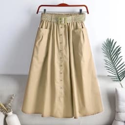 2025 Spring Summer Women Washed Cotton Elastic High-waist Skirt Pocket Belt Solid Long A-line Skirts Split Hem All-match Skirts