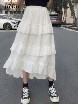Midi Long Skirts Womens Maxi Skirt Goth Lolita Summer High Waisted Asymmetrical High Low Ruched Ruffle Skirts