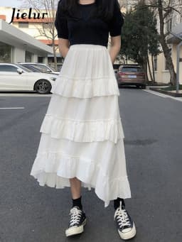 Midi Long Skirts Womens Maxi Skirt Goth Lolita Summer High Waisted Asymmetrical High Low Ruched Ruffle Skirts