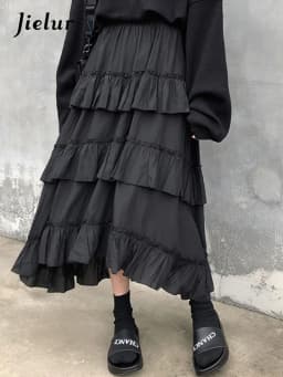 Midi Long Skirts Womens Maxi Skirt Goth Lolita Summer High Waisted Asymmetrical High Low Ruched Ruffle Skirts
