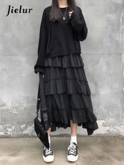 Midi Long Skirts Womens Maxi Skirt Goth Lolita Summer High Waisted Asymmetrical High Low Ruched Ruffle Skirts