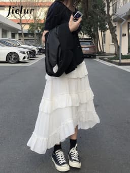 Midi Long Skirts Womens Maxi Skirt Goth Lolita Summer High Waisted Asymmetrical High Low Ruched Ruffle Skirts