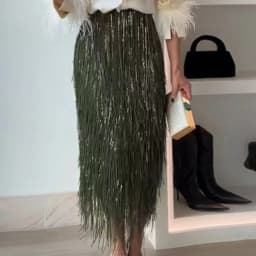 Spring Autumn Holiday Casual Maxi Skirts, Women Simple High Waist Fashion Skirts, 2026 Patchwork Tassel Elegant Ladies Skirts