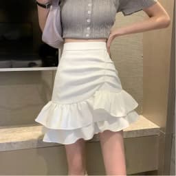 Lucyever Irregular Ruffles Short Skirts Woman Korean Fashion High Wiast Mini Skirt for Women Black White Pink Fishtail Skirts