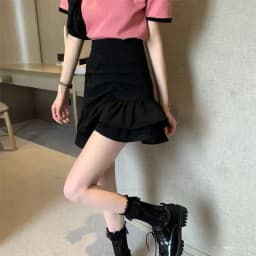 Lucyever Irregular Ruffles Short Skirts Woman Korean Fashion High Wiast Mini Skirt for Women Black White Pink Fishtail Skirts