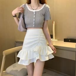 Lucyever Irregular Ruffles Short Skirts Woman Korean Fashion High Wiast Mini Skirt for Women Black White Pink Fishtail Skirts