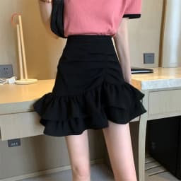 Lucyever Irregular Ruffles Short Skirts Woman Korean Fashion High Wiast Mini Skirt for Women Black White Pink Fishtail Skirts
