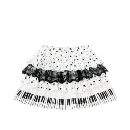 Harajuku Sweet Lolita Piano Key Star Print Lace Tiered Cake Skirt Women High Waist A Line Anti-Exposure Mini Skirt Daily Wear