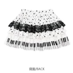Harajuku Sweet Lolita Piano Key Star Print Lace Tiered Cake Skirt Women High Waist A Line Anti-Exposure Mini Skirt Daily Wear