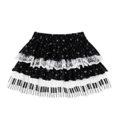 Harajuku Sweet Lolita Piano Key Star Print Lace Tiered Cake Skirt Women High Waist A Line Anti-Exposure Mini Skirt Daily Wear
