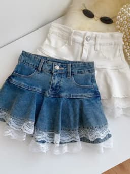 Women Fashion Streetwear Ruffles Kawaii Lace Skirts Shorts Preppy School Pleated Jeans Skirt 2025 Summer Mini Y2K Denim Skirt