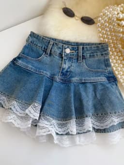 Women Fashion Streetwear Ruffles Kawaii Lace Skirts Shorts Preppy School Pleated Jeans Skirt 2025 Summer Mini Y2K Denim Skirt